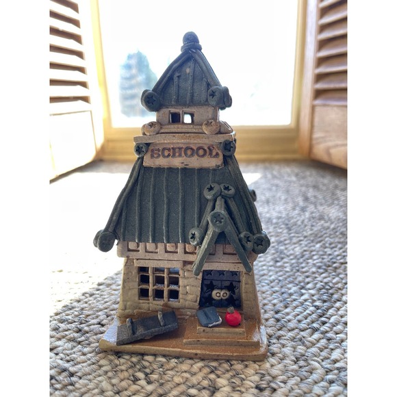 Windy Meadows Pottery Recess Time Cottage Candle House Signed Jan Richardson #64 - Picture 1 of 5